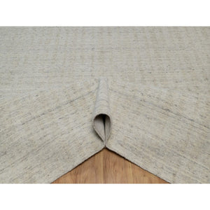 10'x14' Papyrus White, Undyed Natural Wool, Vertical Stripes Design With Salt And Pepper Effect, Hand Loomed, Oriental Rug FWR550044