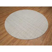 Load image into Gallery viewer, 8&#39;x8&#39; Linen White, Undyed Natural Wool, Vertical Stripes Design With Salt And Pepper Effect, Hand Loomed, Round, Oriental Rug FWR550056