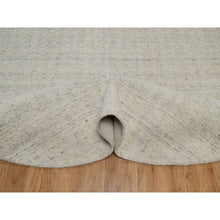 Load image into Gallery viewer, 8&#39;x8&#39; Linen White, Undyed Natural Wool, Vertical Stripes Design With Salt And Pepper Effect, Hand Loomed, Round, Oriental Rug FWR550056