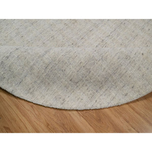 8'x8' Linen White, Undyed Natural Wool, Vertical Stripes Design With Salt And Pepper Effect, Hand Loomed, Round, Oriental Rug FWR550056