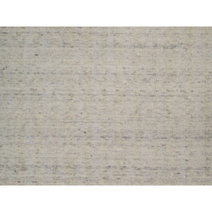 8'x8' Linen White, Undyed Natural Wool, Vertical Stripes Design With Salt And Pepper Effect, Hand Loomed, Round, Oriental Rug FWR550056