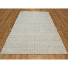Load image into Gallery viewer, 8&#39;1&quot;x10&#39; Alabaster White, Hand Loomed, Vertical Stripes Design With Salt And Pepper Effect, Undyed Natural Wool, Oriental Rug FWR550062