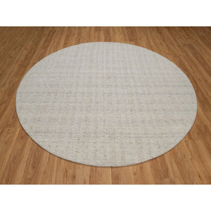 8'x8' Chiffon White, Undyed Natural Wool, Vertical Stripes Design With Salt And Pepper Effect, Hand Loomed, Round, Oriental Rug FWR550080