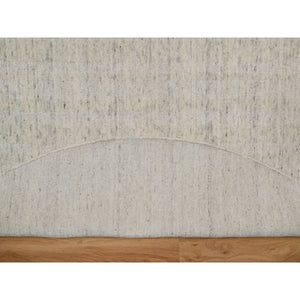 8'x8' Chiffon White, Undyed Natural Wool, Vertical Stripes Design With Salt And Pepper Effect, Hand Loomed, Round, Oriental Rug FWR550080