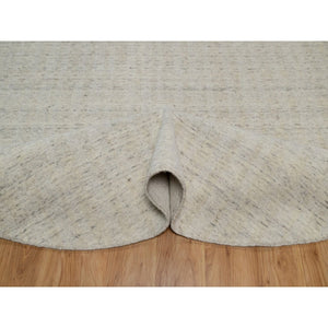 8'x8' Chiffon White, Undyed Natural Wool, Vertical Stripes Design With Salt And Pepper Effect, Hand Loomed, Round, Oriental Rug FWR550080