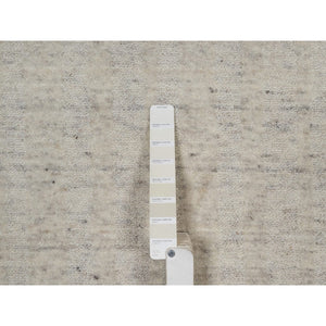 8'x8' Chiffon White, Undyed Natural Wool, Vertical Stripes Design With Salt And Pepper Effect, Hand Loomed, Round, Oriental Rug FWR550080