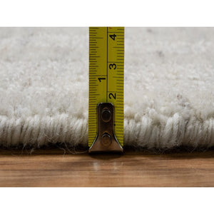 8'x8' Chiffon White, Undyed Natural Wool, Vertical Stripes Design With Salt And Pepper Effect, Hand Loomed, Round, Oriental Rug FWR550080