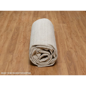 10'1"x14' Bone White, Loomed Knotted, Modern Plain Decor Box Design, Pure Wool, Soft To The Touch, Oriental Rug FWR550104