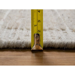 10'1"x14' Bone White, Loomed Knotted, Modern Plain Decor Box Design, Pure Wool, Soft To The Touch, Oriental Rug FWR550104