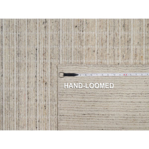 10'1"x14' Bone White, Loomed Knotted, Modern Plain Decor Box Design, Pure Wool, Soft To The Touch, Oriental Rug FWR550104