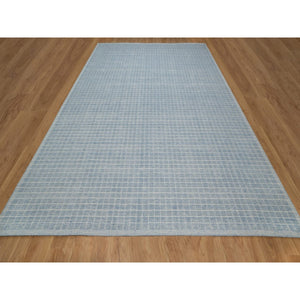 10'1"x14' Coronet Blue, Soft To The Touch, Modern Plain Decor Box Design, Pure Wool, Loomed Knotted, Oriental Rug FWR550128