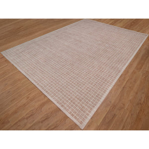 10'1"x14' Light Pink, Pure Wool, Modern Plain Decor Box Design, Soft To The Touch, Loomed Knotted, Oriental Rug FWR550170