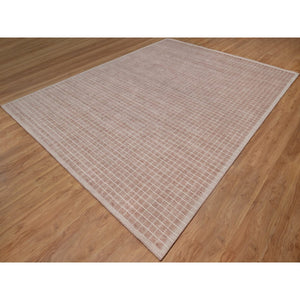 9'1"x12' Blush Pink, Modern Plain Decor Box Design, Soft To The Touch, Loomed Knotted, Pure Wool, Oriental Rug FWR550182