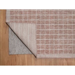 9'1"x12' Blush Pink, Modern Plain Decor Box Design, Soft To The Touch, Loomed Knotted, Pure Wool, Oriental Rug FWR550182