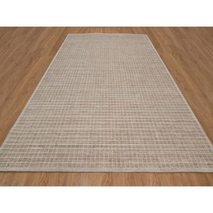 10'2"x14' Sand Brown, Modern Plain Decor Box Design, Soft To Touch, Loomed Knotted, 100% Wool, Oriental Rug FWR550188