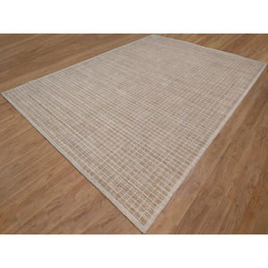 10'2"x14' Sand Brown, Modern Plain Decor Box Design, Soft To Touch, Loomed Knotted, 100% Wool, Oriental Rug FWR550188