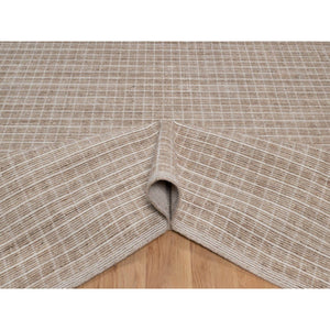 10'2"x14' Sand Brown, Modern Plain Decor Box Design, Soft To Touch, Loomed Knotted, 100% Wool, Oriental Rug FWR550188