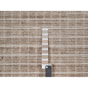 10'x14' Sand Brown, Modern Plain Decor Box Design, Soft To The Touch, Loomed Knotted, Pure Wool, Oriental Rug FWR550236