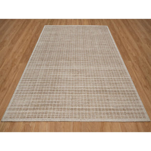 8'1"x10' Sand Brown, Modern Plain Decor Box Design, Soft To Touch, Loomed Knotted, 100% Wool, Oriental Rug FWR550260
