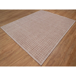 8'x10' Blush Pink, Modern Plain Decor Box Design, Soft To Touch, Luxurious Wool, Loomed Knotted, Oriental Rug FWR550266