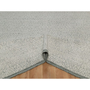 8'2"x10'2" Alabaster White, Hand Woven, Flat Weave With Textured Pile, Undyed Natural Wool, Oriental Rug FWR550296