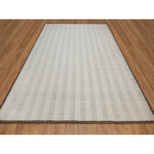Load image into Gallery viewer, 9&#39;3&quot;x12&#39; Papyrus White, Line Design, Flat Weave With Pile, Undyed Natural Wool, Textured, Hand Woven, Oriental Rug FWR550302
