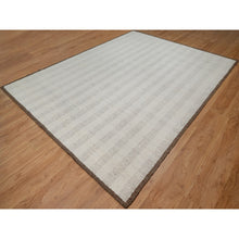 Load image into Gallery viewer, 9&#39;3&quot;x12&#39; Papyrus White, Line Design, Flat Weave With Pile, Undyed Natural Wool, Textured, Hand Woven, Oriental Rug FWR550302