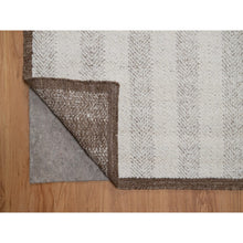Load image into Gallery viewer, 9&#39;3&quot;x12&#39; Papyrus White, Line Design, Flat Weave With Pile, Undyed Natural Wool, Textured, Hand Woven, Oriental Rug FWR550302