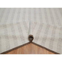 Load image into Gallery viewer, 9&#39;3&quot;x12&#39; Papyrus White, Line Design, Flat Weave With Pile, Undyed Natural Wool, Textured, Hand Woven, Oriental Rug FWR550302
