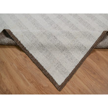 Load image into Gallery viewer, 9&#39;3&quot;x12&#39; Papyrus White, Line Design, Flat Weave With Pile, Undyed Natural Wool, Textured, Hand Woven, Oriental Rug FWR550302