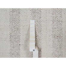 Load image into Gallery viewer, 9&#39;3&quot;x12&#39; Papyrus White, Line Design, Flat Weave With Pile, Undyed Natural Wool, Textured, Hand Woven, Oriental Rug FWR550302