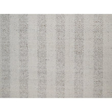 Load image into Gallery viewer, 9&#39;3&quot;x12&#39; Papyrus White, Line Design, Flat Weave With Pile, Undyed Natural Wool, Textured, Hand Woven, Oriental Rug FWR550302