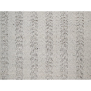 9'3"x12' Papyrus White, Line Design, Flat Weave With Pile, Undyed Natural Wool, Textured, Hand Woven, Oriental Rug FWR550302