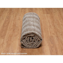 Load image into Gallery viewer, 9&#39;3&quot;x12&#39; Papyrus White, Line Design, Flat Weave With Pile, Undyed Natural Wool, Textured, Hand Woven, Oriental Rug FWR550302