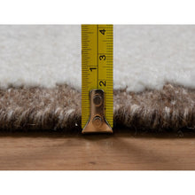 Load image into Gallery viewer, 9&#39;3&quot;x12&#39; Papyrus White, Line Design, Flat Weave With Pile, Undyed Natural Wool, Textured, Hand Woven, Oriental Rug FWR550302