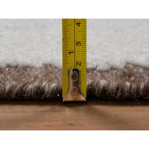 9'3"x12' Papyrus White, Line Design, Flat Weave With Pile, Undyed Natural Wool, Textured, Hand Woven, Oriental Rug FWR550302