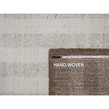 Load image into Gallery viewer, 9&#39;3&quot;x12&#39; Papyrus White, Line Design, Flat Weave With Pile, Undyed Natural Wool, Textured, Hand Woven, Oriental Rug FWR550302