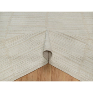 9'x12' Pearl White, Flat Weave With Pile, Tone On Tone, Undyed Natural Wool, Textured, Hand Woven, Oriental Rug FWR550308