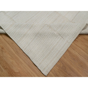 9'x12' Pearl White, Flat Weave With Pile, Tone On Tone, Undyed Natural Wool, Textured, Hand Woven, Oriental Rug FWR550308