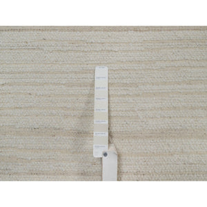 9'x12' Pearl White, Flat Weave With Pile, Tone On Tone, Undyed Natural Wool, Textured, Hand Woven, Oriental Rug FWR550308