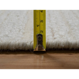 9'x12' Pearl White, Flat Weave With Pile, Tone On Tone, Undyed Natural Wool, Textured, Hand Woven, Oriental Rug FWR550308