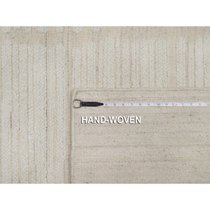 9'x12' Pearl White, Flat Weave With Pile, Tone On Tone, Undyed Natural Wool, Textured, Hand Woven, Oriental Rug FWR550308