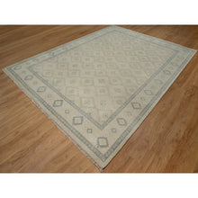 Load image into Gallery viewer, 9&#39;x12&#39; Bone White, Zero Pile, Box Design With Repetitive Triangle Tribal Motifs, Hand Knotted, 100% Wool, Oriental Rug FWR550320