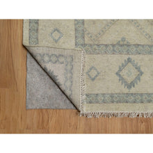 Load image into Gallery viewer, 9&#39;x12&#39; Bone White, Zero Pile, Box Design With Repetitive Triangle Tribal Motifs, Hand Knotted, 100% Wool, Oriental Rug FWR550320