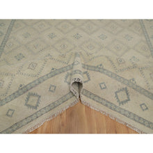 Load image into Gallery viewer, 9&#39;x12&#39; Bone White, Zero Pile, Box Design With Repetitive Triangle Tribal Motifs, Hand Knotted, 100% Wool, Oriental Rug FWR550320