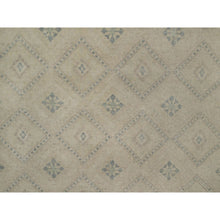 Load image into Gallery viewer, 9&#39;x12&#39; Bone White, Zero Pile, Box Design With Repetitive Triangle Tribal Motifs, Hand Knotted, 100% Wool, Oriental Rug FWR550320