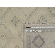 Load image into Gallery viewer, 9&#39;x12&#39; Bone White, Zero Pile, Box Design With Repetitive Triangle Tribal Motifs, Hand Knotted, 100% Wool, Oriental Rug FWR550320