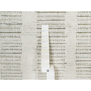2'6"x8' Pearl White, Flat Weave With Pile, Undyed Natural Wool, Textured, Hand Woven, Runner, Oriental Rug FWR550332