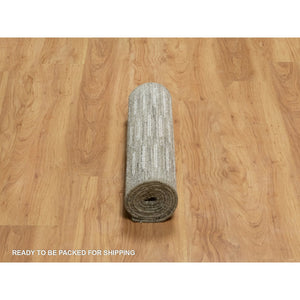 2'6"x8' Pearl White, Flat Weave With Pile, Undyed Natural Wool, Textured, Hand Woven, Runner, Oriental Rug FWR550332