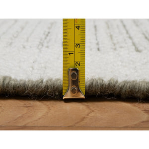2'5"x8' Papyrus White, Hand Woven, Flat Weave With Textured Pile, Undyed Natural Wool, Runner, Oriental Rug FWR550338